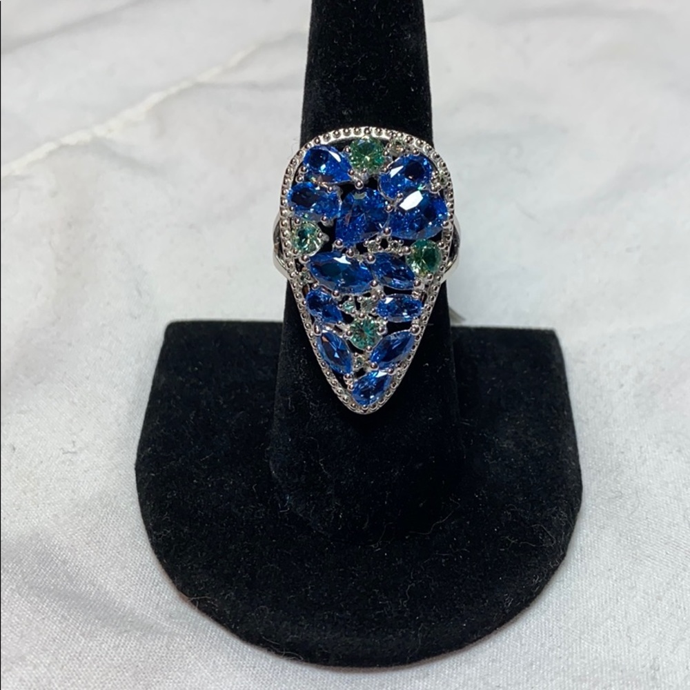 Lab Created Blue Spinel & Green Spinel Ring - Picture 7 of 12